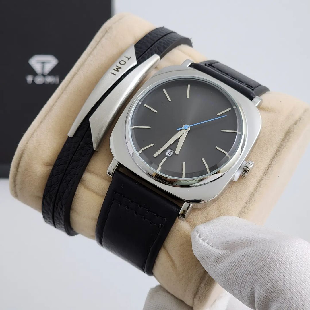 TOMI STYLISH LEATHER STRAP WATCH WITH BRACELET