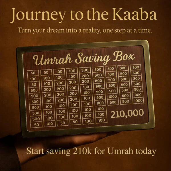 Wooden Umrah Saving Box - 280 Days Savings Plan - Islamic Halal Money Jar for Hajj & Umrah