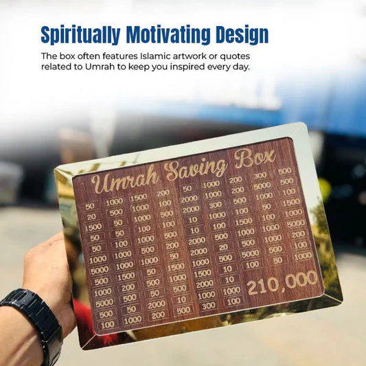 Wooden Umrah Saving Box - 280 Days Savings Plan - Islamic Halal Money Jar for Hajj & Umrah