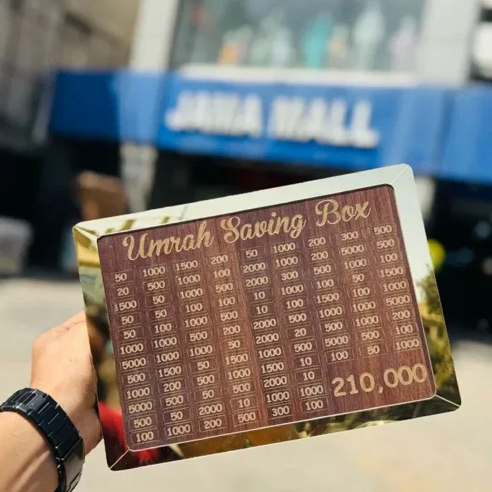 Wooden Umrah Saving Box - 280 Days Savings Plan - Islamic Halal Money Jar for Hajj & Umrah