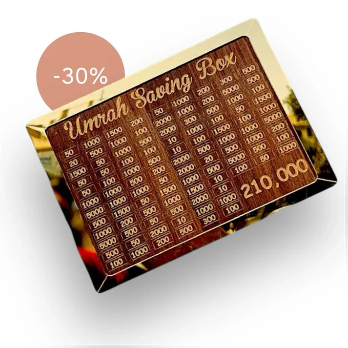 Wooden Umrah Saving Box - 280 Days Savings Plan - Islamic Halal Money Jar for Hajj & Umrah